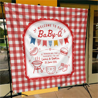 Personalized Baby-Q Baby Shower Backdrop – Custom Name Photo Background Banner