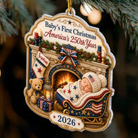Personalized Baby's First Christmas America 250th Anniversary Acrylic Ornament – Custom Name & Year Patriotic Keepsake Gift for Newborn