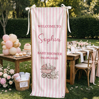 Personalized Baby Shower Fabric Banner – Custom Name Stripe Welcome Sign