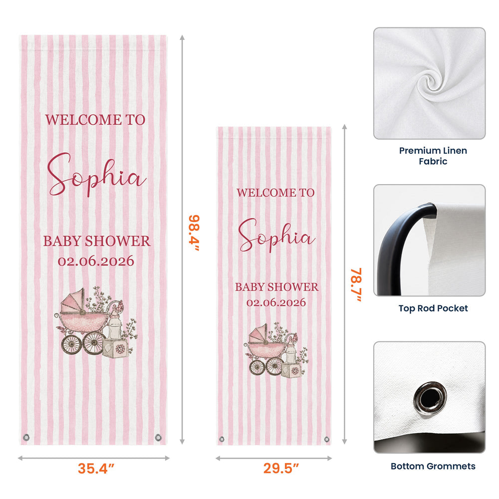 Personalized Baby Shower Fabric Banner – Custom Name Stripe Welcome Sign