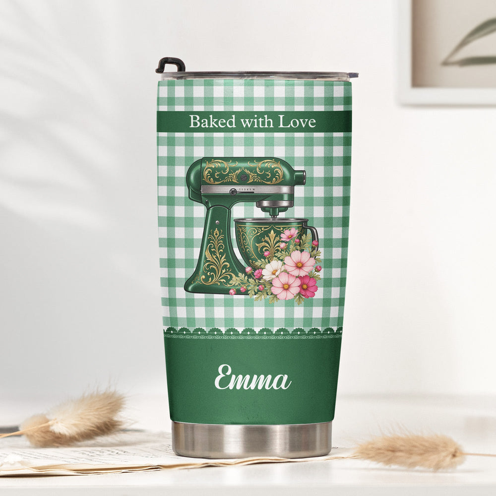 Personalized Bakers Gonna Bake Tumbler, Custom Birth Flower Stainless Steel Cup for Her