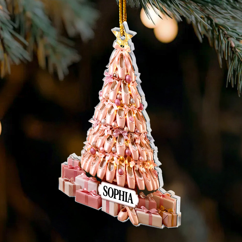 Personalized Ballet Shoes Christmas Tree Ornament, Custom Name Ballerina Keepsake