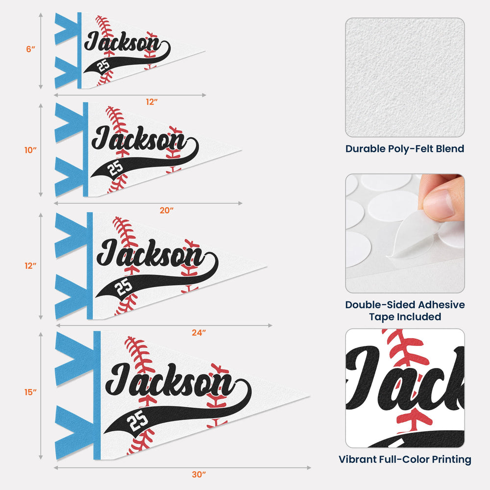 Personalized Baseball Player Name & Number Pennant Flag