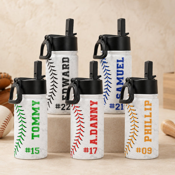 Baseball Water Bottle With Name And Number - Personalized Water Bottle