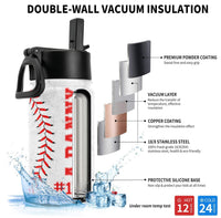 Baseball Water Bottle With Name And Number - Personalized Water Bottle