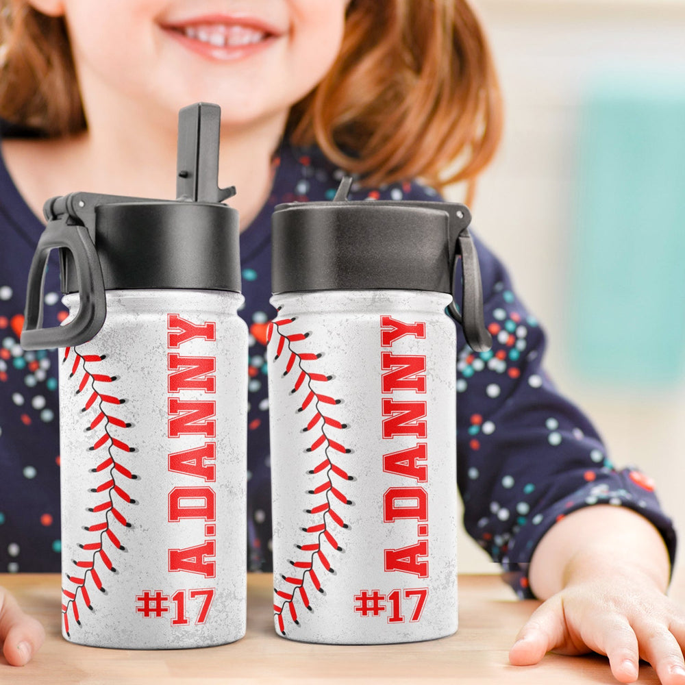 Baseball Water Bottle With Name And Number - Personalized Water Bottle