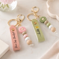 Personalized Birth Flower Keychain - Be Safe Have Fun Wristlet Gift for Daughter
