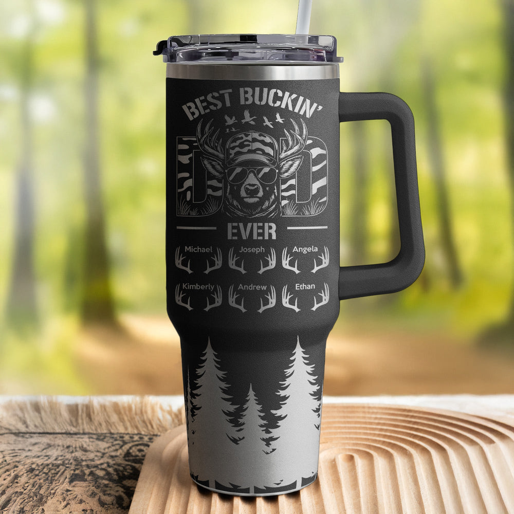 Father's Day Gifts, Best Buckin' Dad Ever Custom Kids Names - Personalized 40oz Tumbler