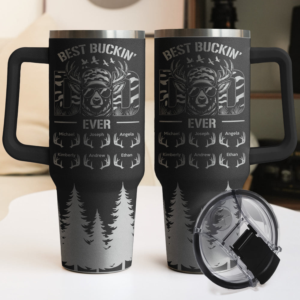 Father's Day Gifts, Best Buckin' Dad Ever Custom Kids Names - Personalized 40oz Tumbler