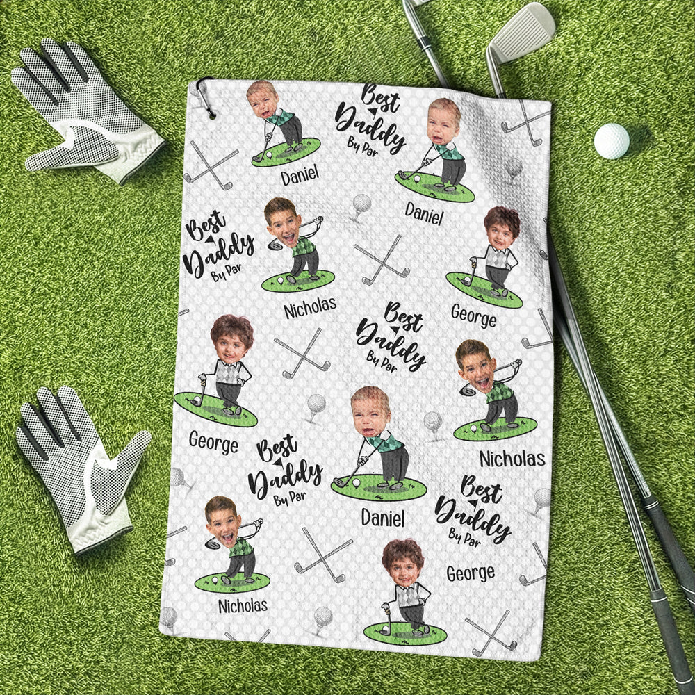 Best Dad By Par Best Papa By Par - Personalized Photo Golf Towel