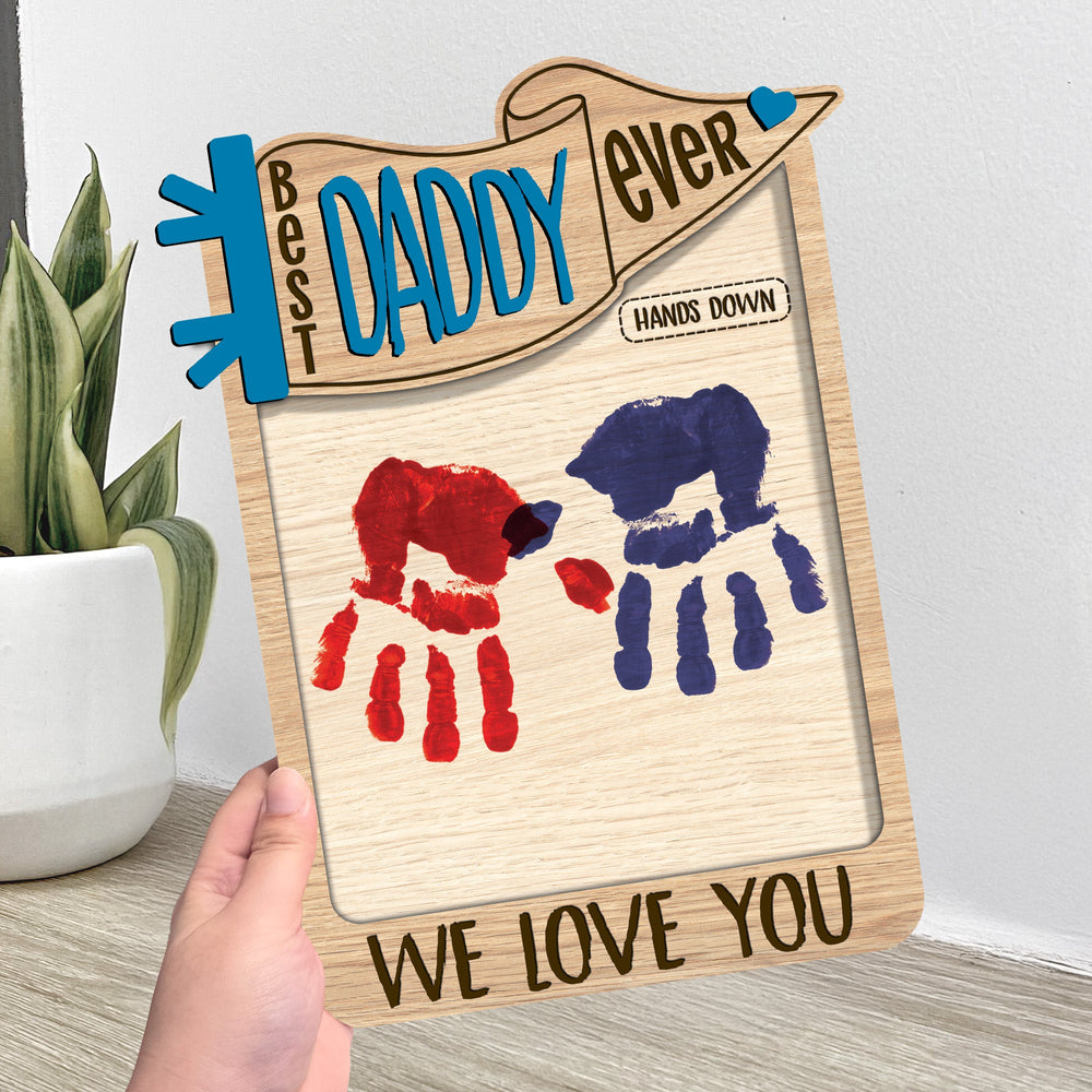 Father's Day Gifts, Best Daddy Ever Hands Down Handprint Happy Father's Day - Personalized Wooden Plaque