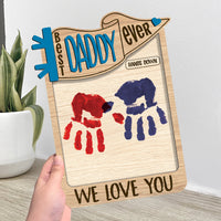 Father's Day Gifts, Best Daddy Ever Hands Down Handprint Happy Father's Day - Personalized Wooden Plaque