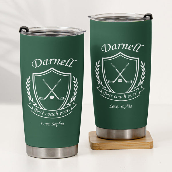 Personalized Best Coach Ever Tumbler, Custom Sports Coach Gift for Baseball Basketball Soccer Football