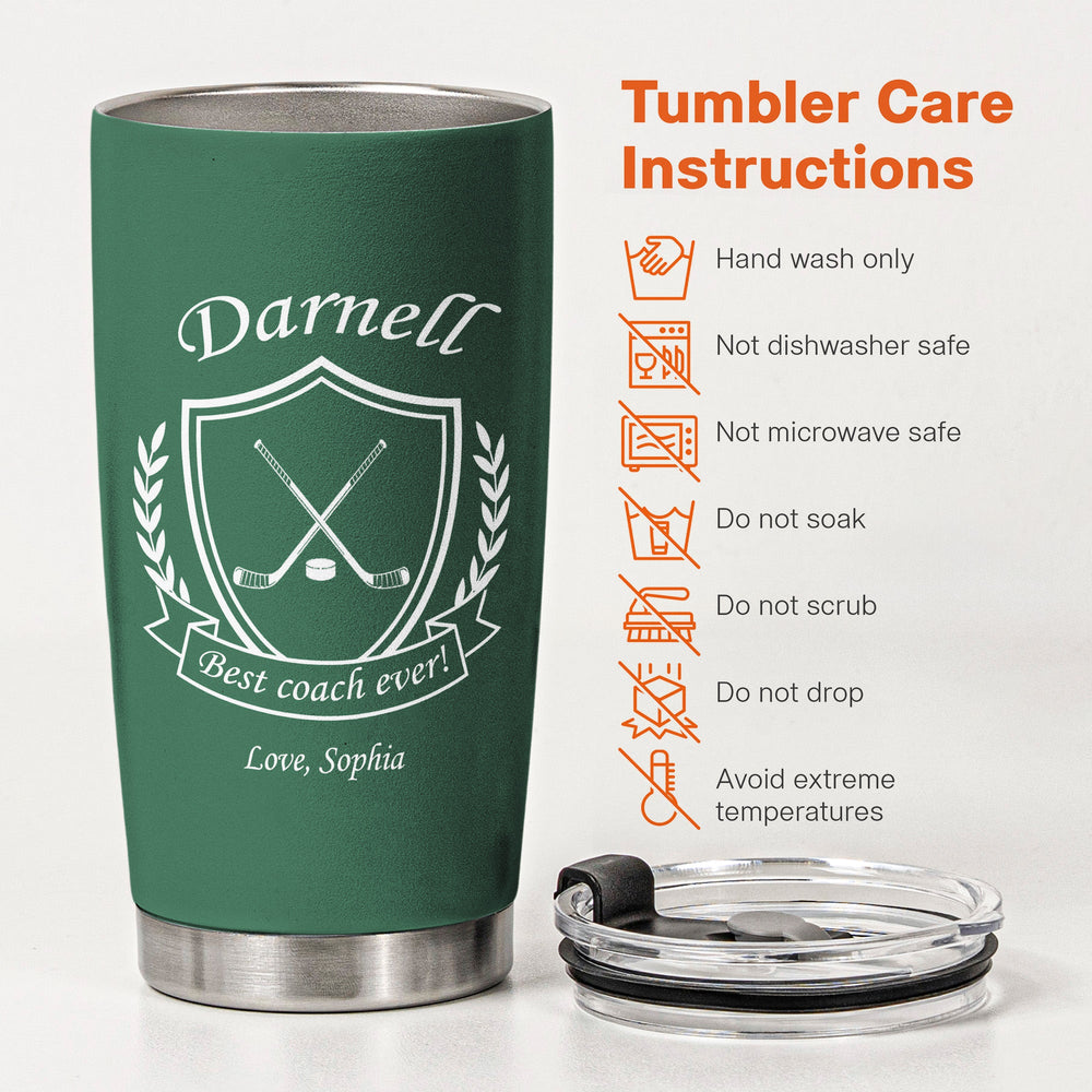 Personalized Best Coach Ever Tumbler, Custom Sports Coach Gift for Baseball Basketball Soccer Football