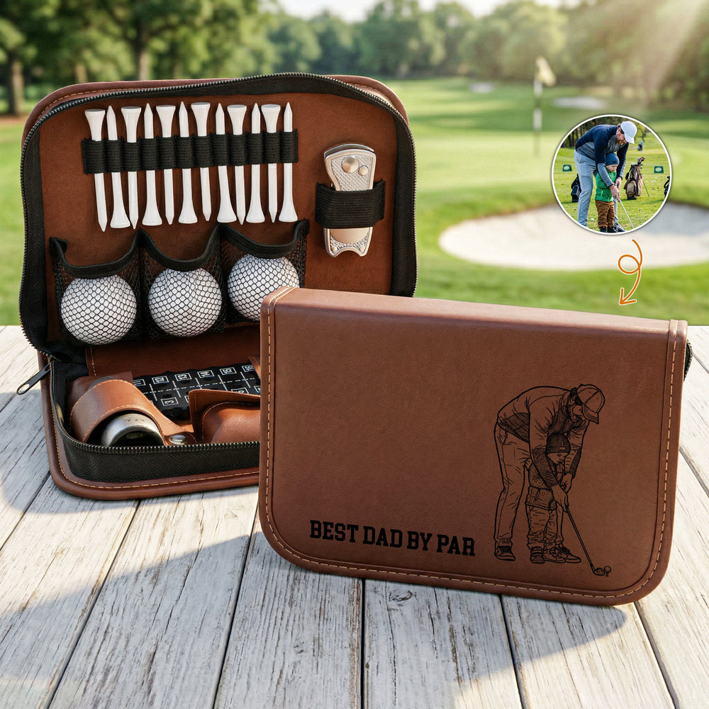 Best Dad By Par Custom Photo Sketch Line Art - Personalized Golf Bag