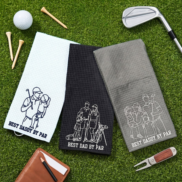 Best Dad By Par Faceless Sketch Art - Personalized Golf Towel