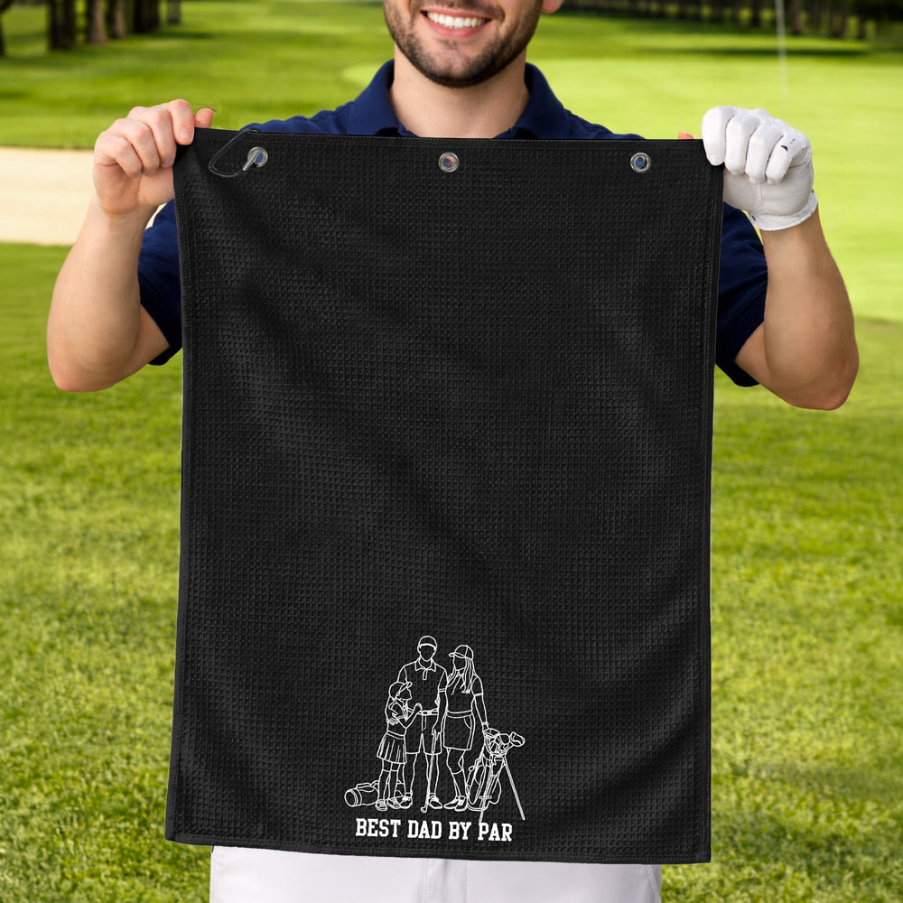 Best Dad By Par Faceless Sketch Art - Personalized Golf Towel