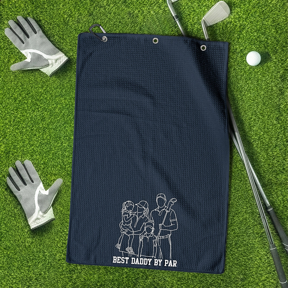 Best Dad By Par Faceless Sketch Art - Personalized Golf Towel
