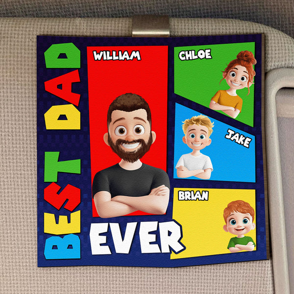 Best Dad Ever Arcade Theme - Personalized Car Visor Clip | Retro Gamer Dad Gift