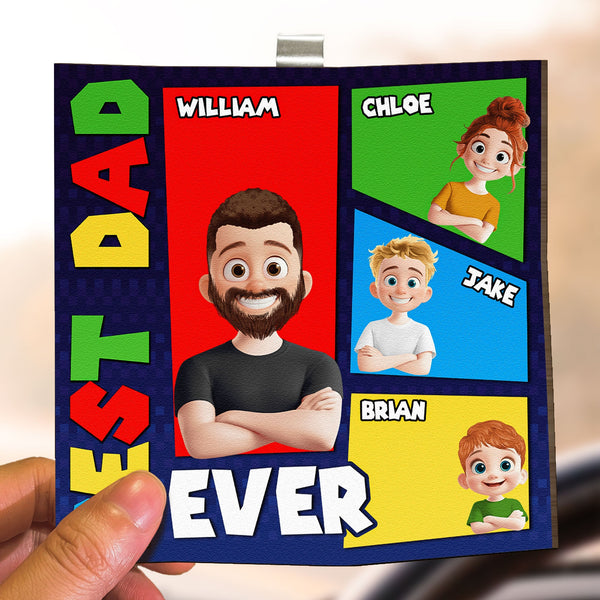Best Dad Ever Arcade Theme - Personalized Car Visor Clip | Retro Gamer Dad Gift
