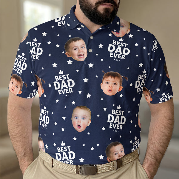 Best Dad Ever Custom Cute Kid Face Father's Day - Personalized Polo Shirt | Funny Dad Gift
