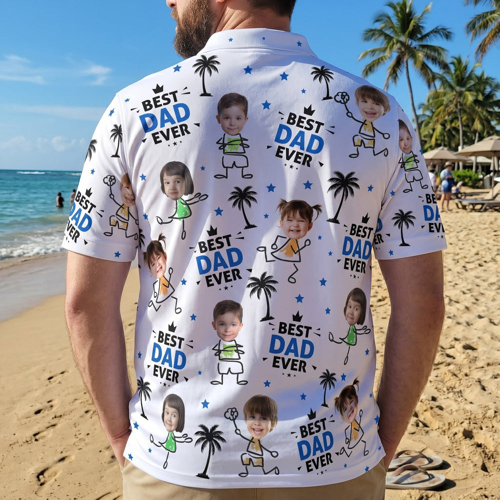 Best Dad Ever Custom Cute Kid Face Father's Day Gift For Dad, Husband, Grandpa - Personalized Polo Shirt | Funny Family Gift For Him