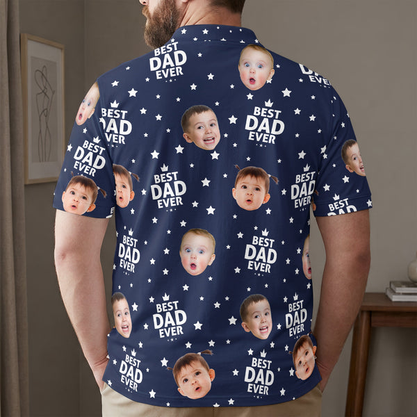 Best Dad Ever Custom Cute Kid Face Father's Day - Personalized Polo Shirt | Funny Dad Gift