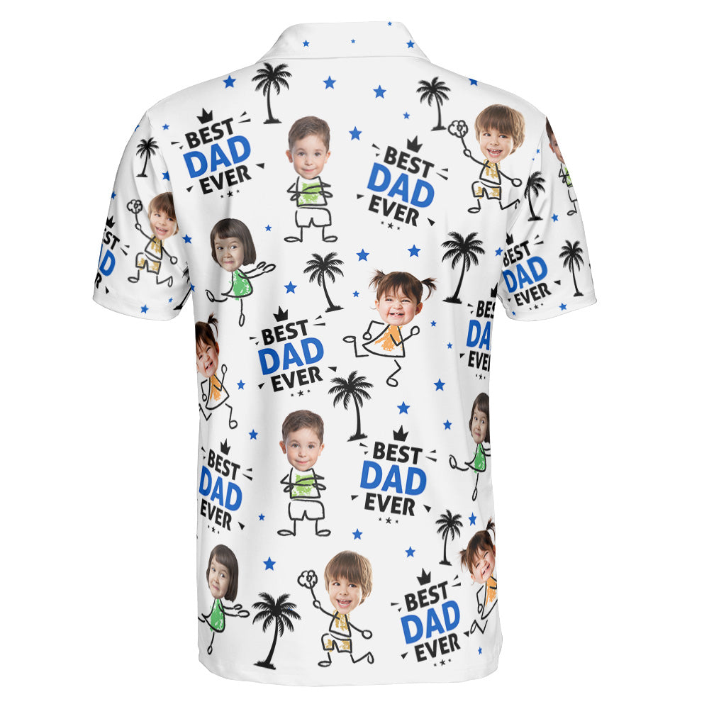 Best Dad Ever Custom Cute Kid Face Father's Day Gift For Dad, Husband, Grandpa - Personalized Polo Shirt | Funny Family Gift For Him