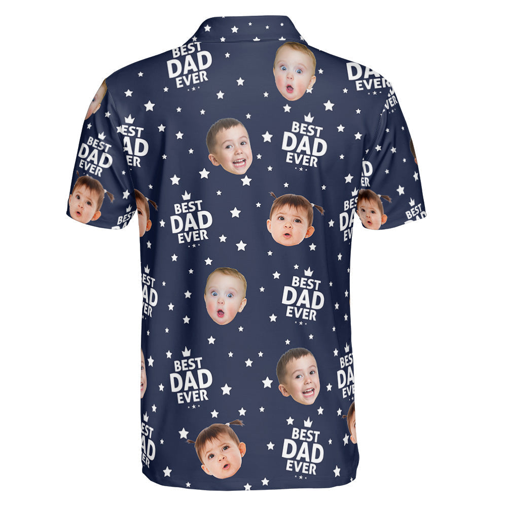 Best Dad Ever Custom Cute Kid Face Father's Day - Personalized Polo Shirt | Funny Dad Gift