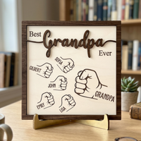 Best Dad Ever Fist Bump Father's Day Gift For Dad, Grandpa - Personalized Wooden Plaque | Heartwarming Gift From Kids & Grandkids