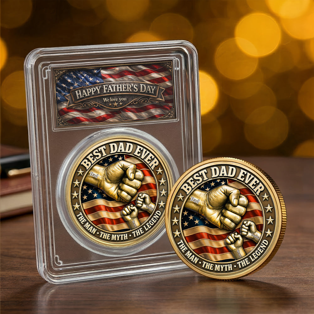 Father's Day Gifts, Best Dad Ever Fist Bumps With Kids' Names - Personalized Coin
