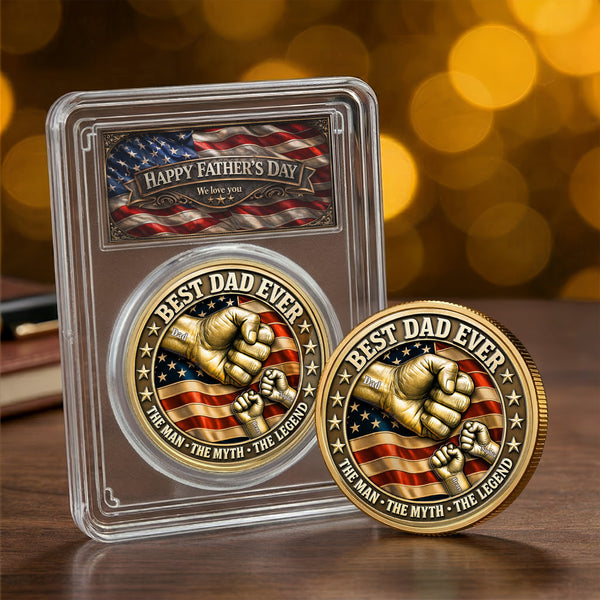 Father's Day Gifts, Best Dad Ever Fist Bumps With Kids' Names - Personalized Coin