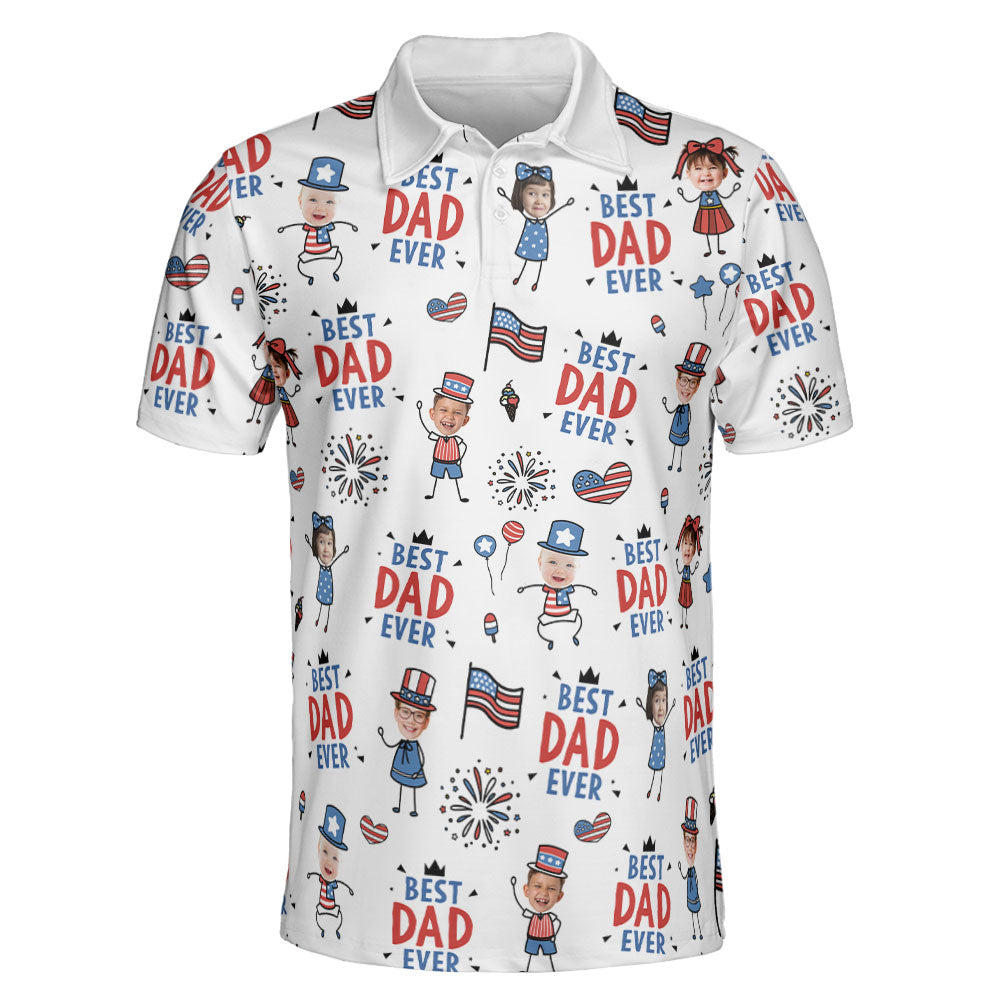 Best Dad Ever USA Flag - Personalized Polo Shirt | Custom American Flag Father’s Day Golf Polo