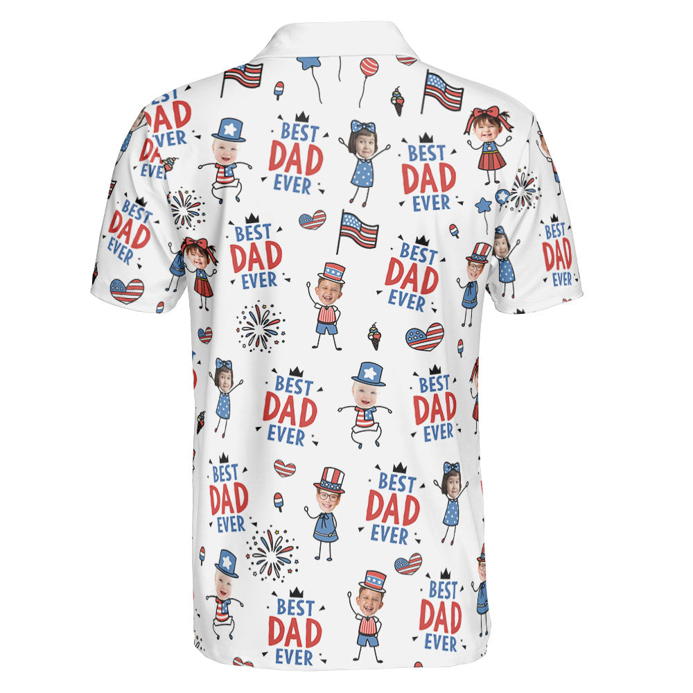 Best Dad Ever USA Flag - Personalized Polo Shirt | Custom American Flag Father’s Day Golf Polo