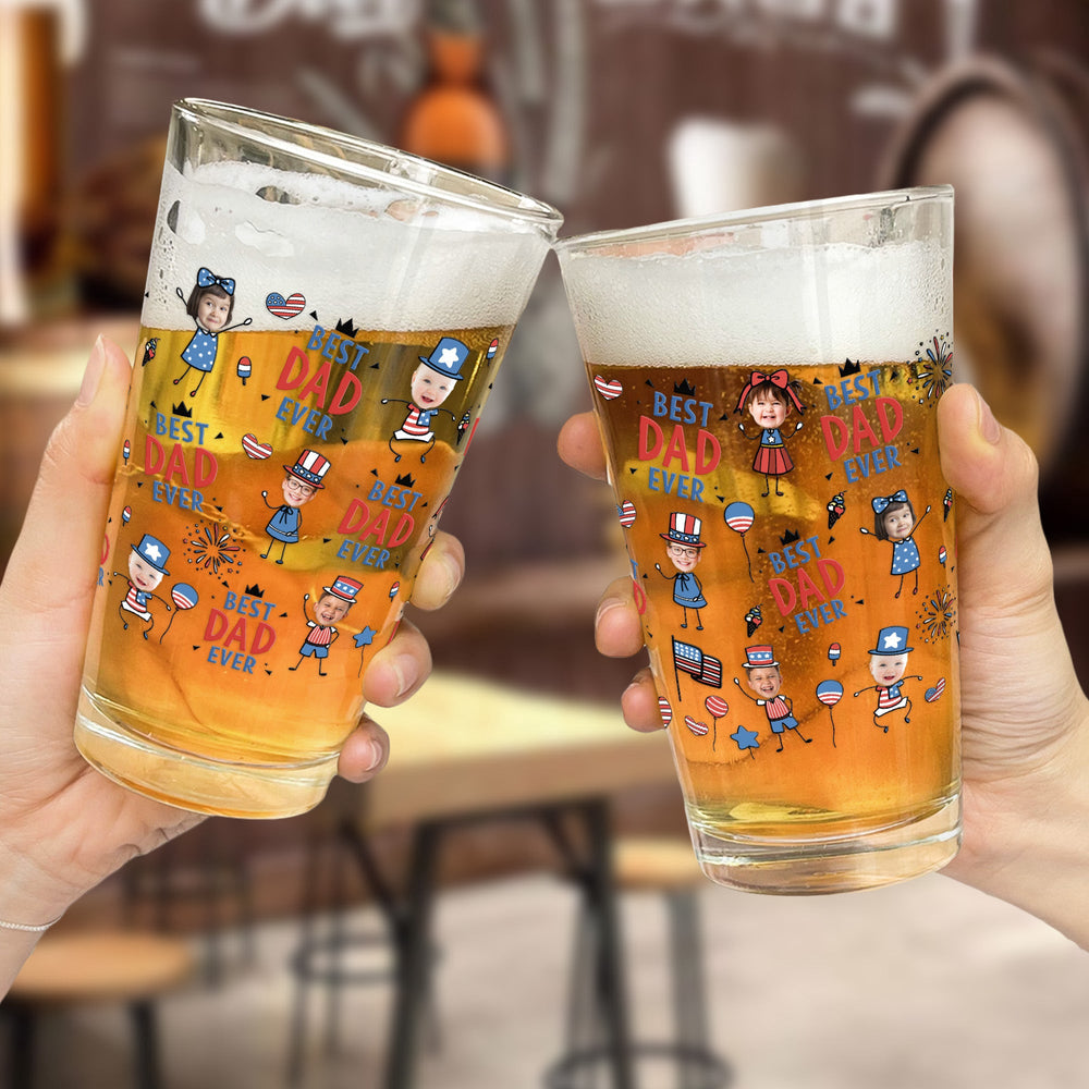 Best Dad Ever USA Flag Patriotic - Personalized Beer Glass