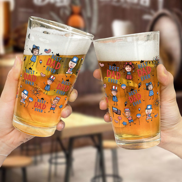 Best Dad Ever USA Flag Patriotic - Personalized Beer Glass