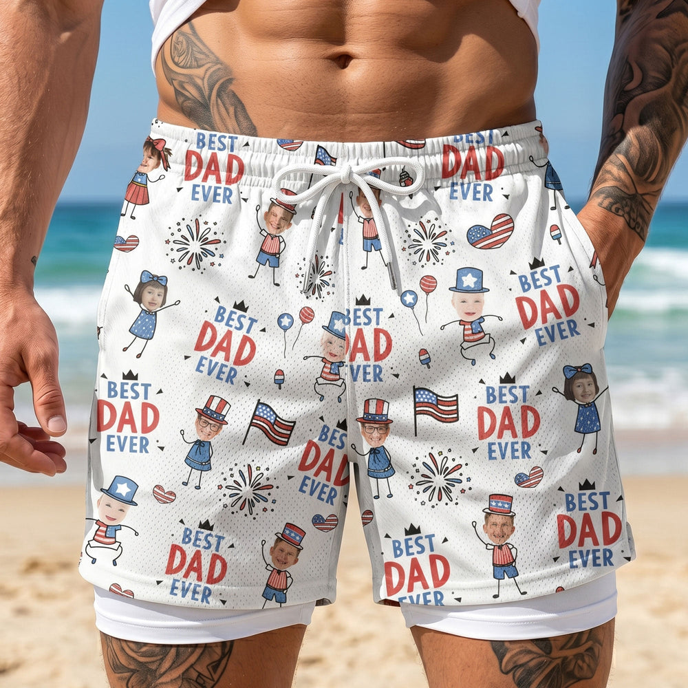 Best Dad Ever USA Flag Patriotic - Personalized Shorts