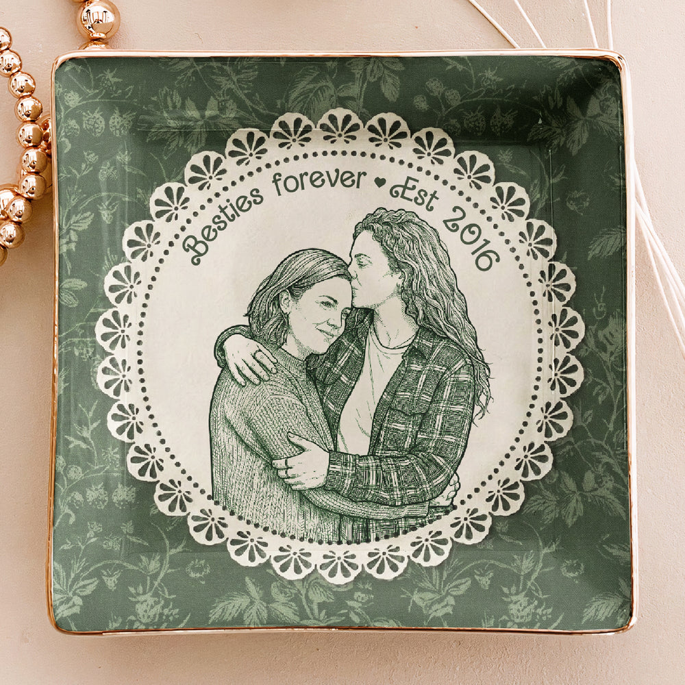 Best Friends Gift For Her Custom Photo Sketch Line Art - Personalized Jewelry Dish