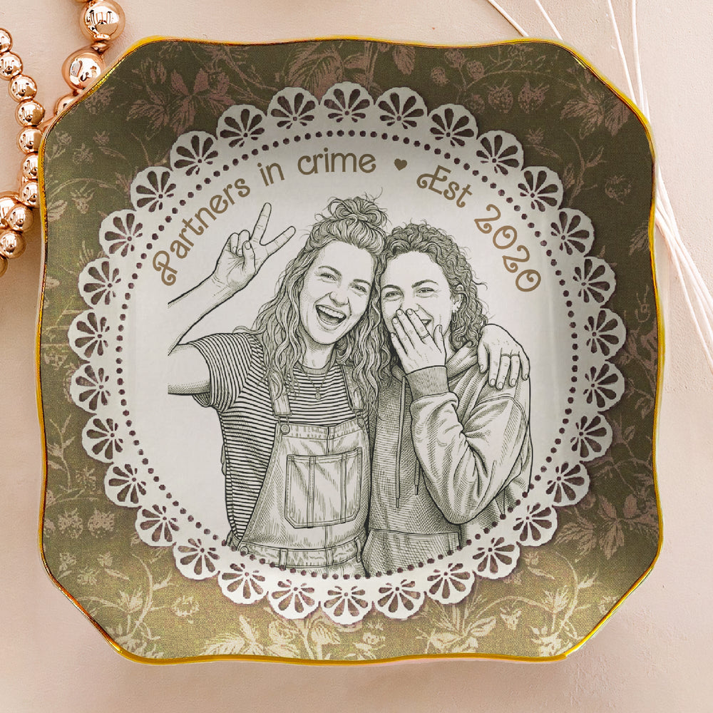 Best Friends Gift For Her Custom Photo Sketch Line Art - Personalized Jewelry Dish