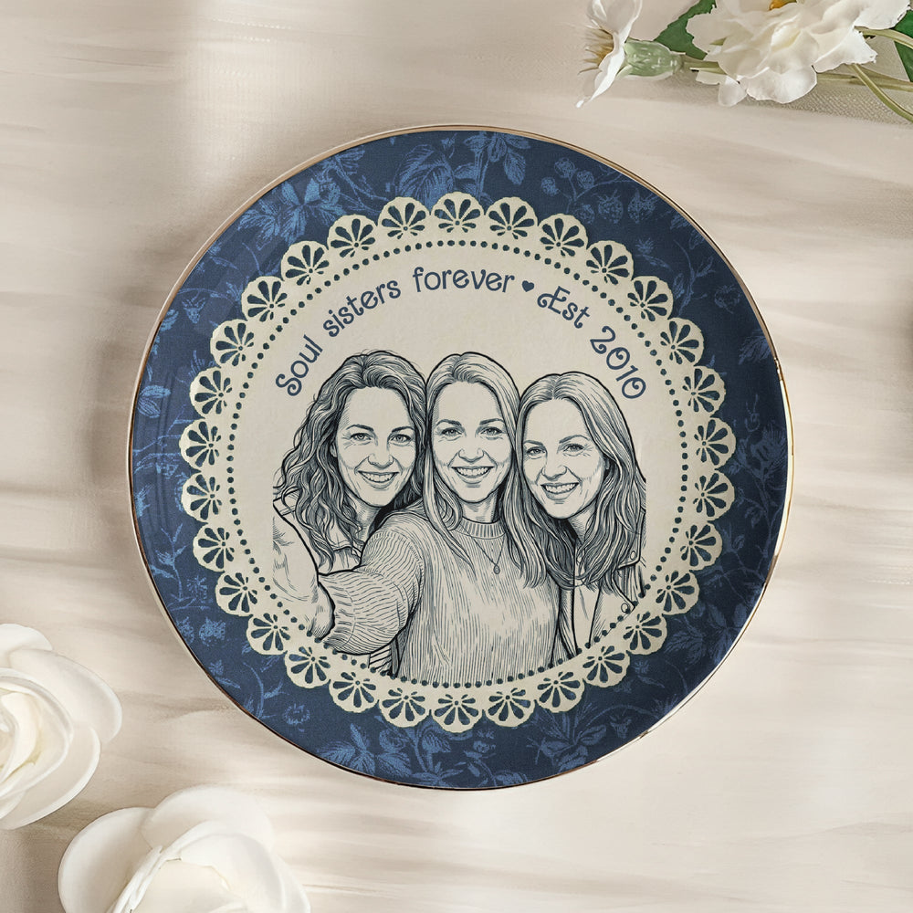 Best Friends Gift For Her Custom Photo Sketch Line Art - Personalized Jewelry Dish