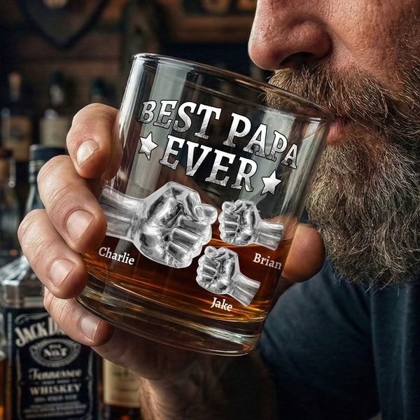 Best Papa Ever Fist Bump - Personalized Whiskey Glass