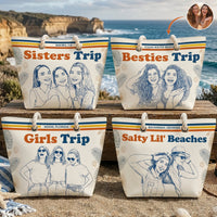 Besties Girls Trip Summer Gift For Friends, Soul Sisters Sketch Line Art Photo - Personalized Beach Bag