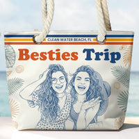 Besties Girls Trip Summer Gift For Friends, Soul Sisters Sketch Line Art Photo - Personalized Beach Bag