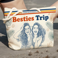 Besties Girls Trip Summer Gift For Friends, Soul Sisters Sketch Line Art Photo - Personalized Beach Bag