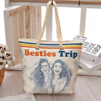 Besties Girls Trip Summer Gift For Friends, Soul Sisters Sketch Line Art Photo - Personalized Beach Bag