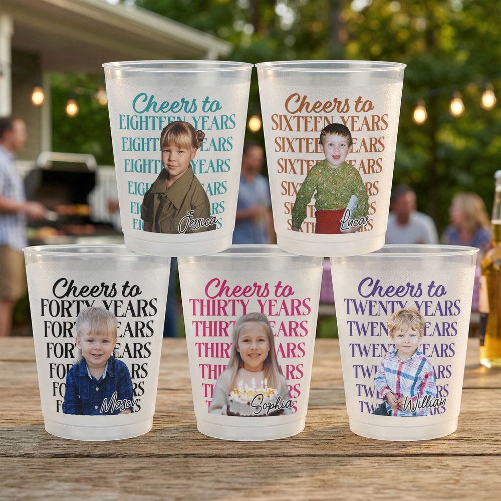 Custom Photo Birthday Frosted Cups – Personalized Birthday Cheers Favors