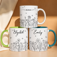 Birth Flower Coffee Mug, Custom Birth Flower & Name Gift For Her - Personalized Mug