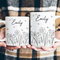 Birth Flower Coffee Mug, Custom Birth Flower & Name Gift For Her - Personalized Mug