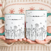 Birth Flower Coffee Mug, Custom Birth Flower & Name Gift For Her - Personalized Mug