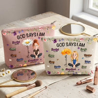 Birth Flower God Says I Am - Personalized Makeup Bag